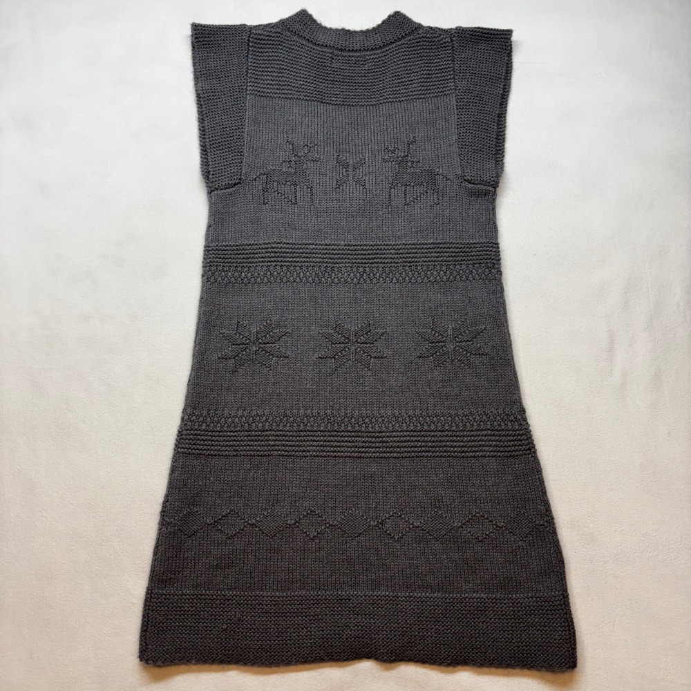 Conquest Wool Alpaca Knit Dress Sleeveless‎ Gray Reindeer Snowflake Holiday